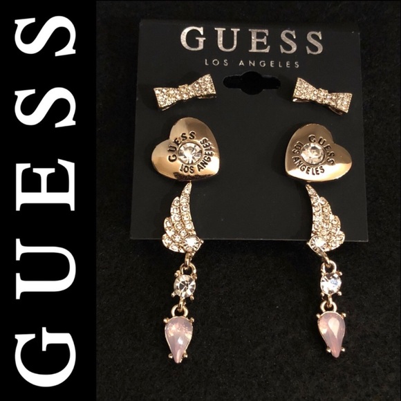 😀GUESS Gold Tone 3 Pack Earrings - Picture 1 of 6